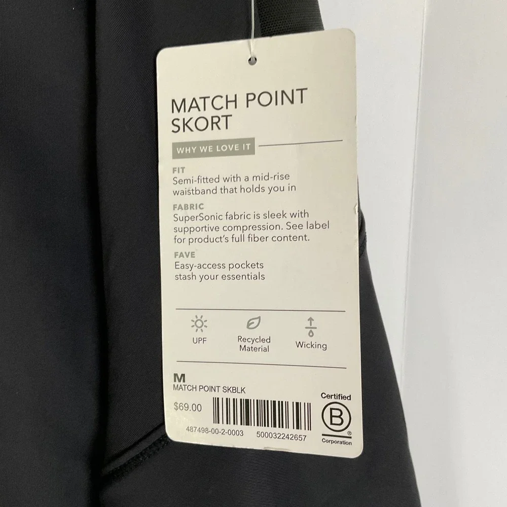 Athleta Match Point Skort Black Women Medium 487498 Athletic Tennis Golf Skirt - Picture 4 of 11